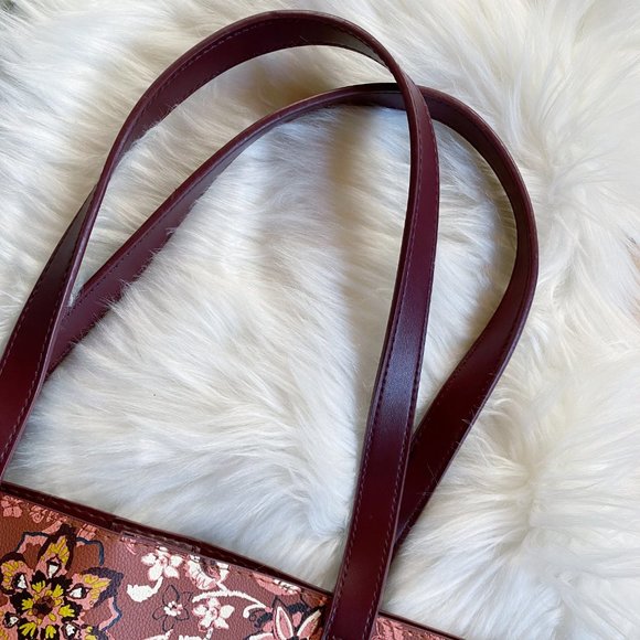 Mauve maroon flowered boho medium sized tote - Picture 3 of 6